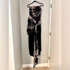 Wayne Clark Vintage Strapless Floral Silk Blend Gown Waist Wrap Lightly Boned